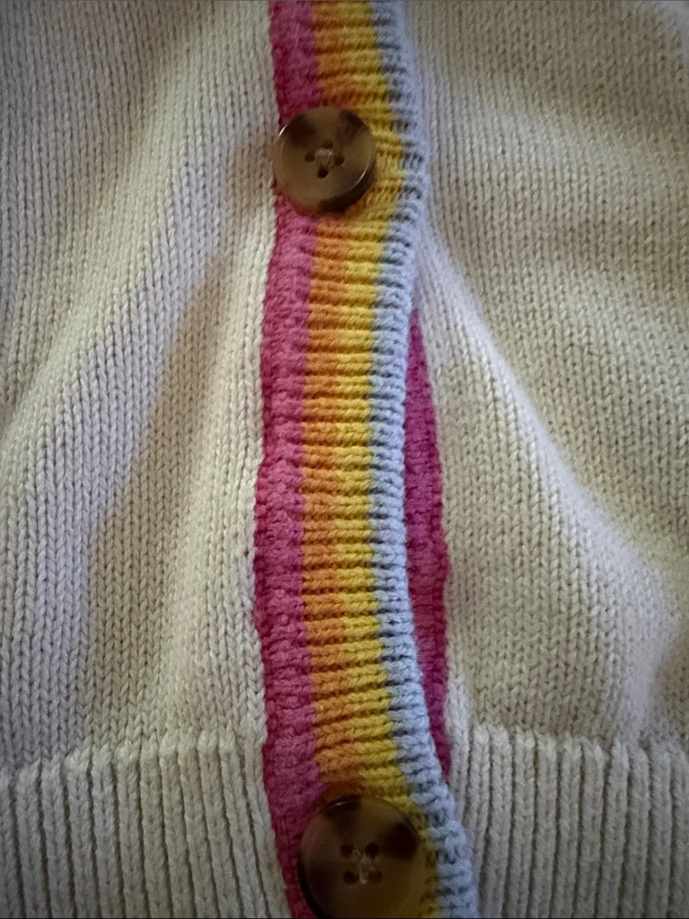 GAP Cream Cardigan with Rainbow Trim and Colorful Embroidered Accents